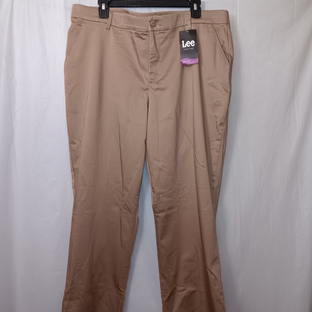 LEE REGULAR FIT STRAIGHT LEG MID RISE KHAKI PANTS COTTON BLEND WOMEN'S SIZE 18L